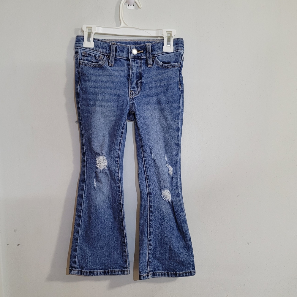 Old Navy Girls High Rise Flare Jeans Size 6 Distressed Medium Wash